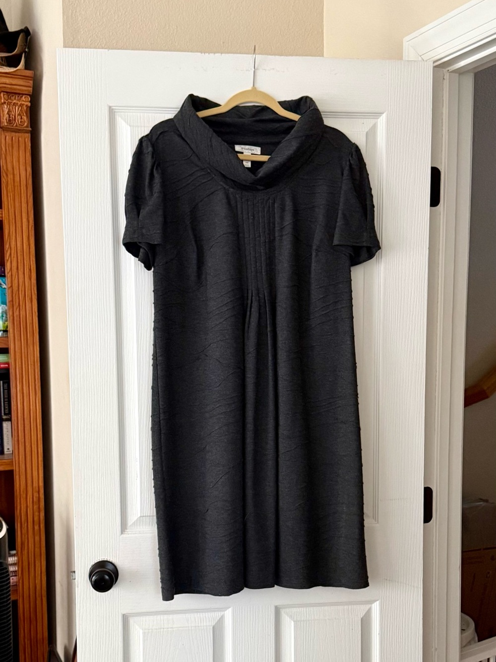 Dress Barn Dark Gray Short-Sleeve Cowl-Neck Midi Dress